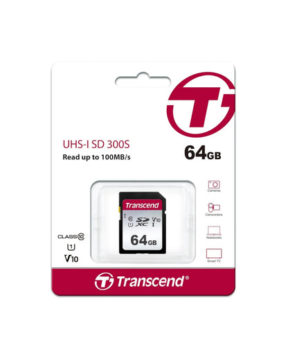 Tarjeta Memoria 64GB 100MB/s UHS-I SD 300S Transcend