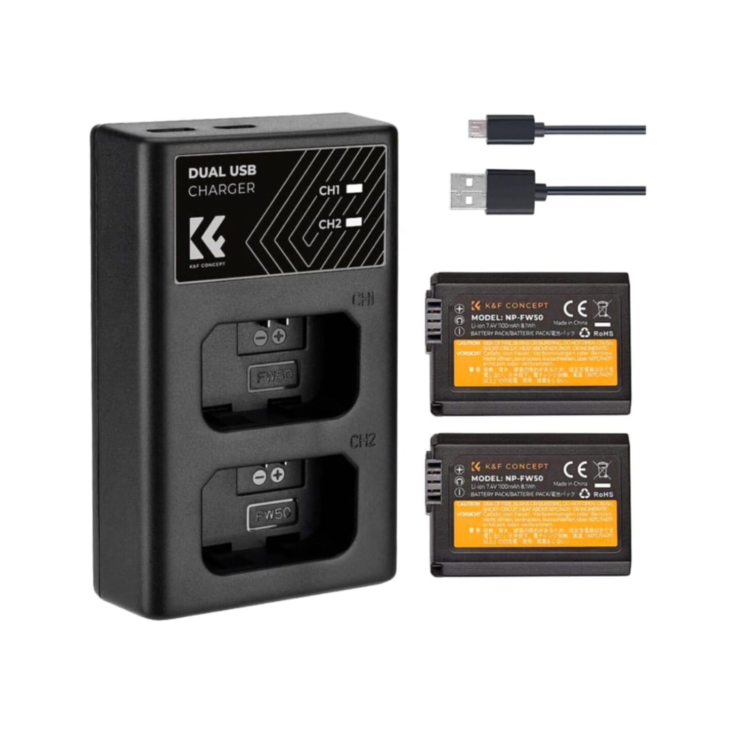 Cargador Doble Usb + Batería K&f Concept Np-fw50 Para Sony