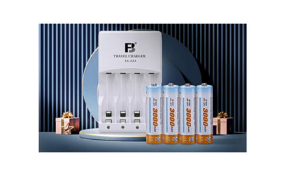 Cargador de Pilas Recargables + 4 Pilas AA