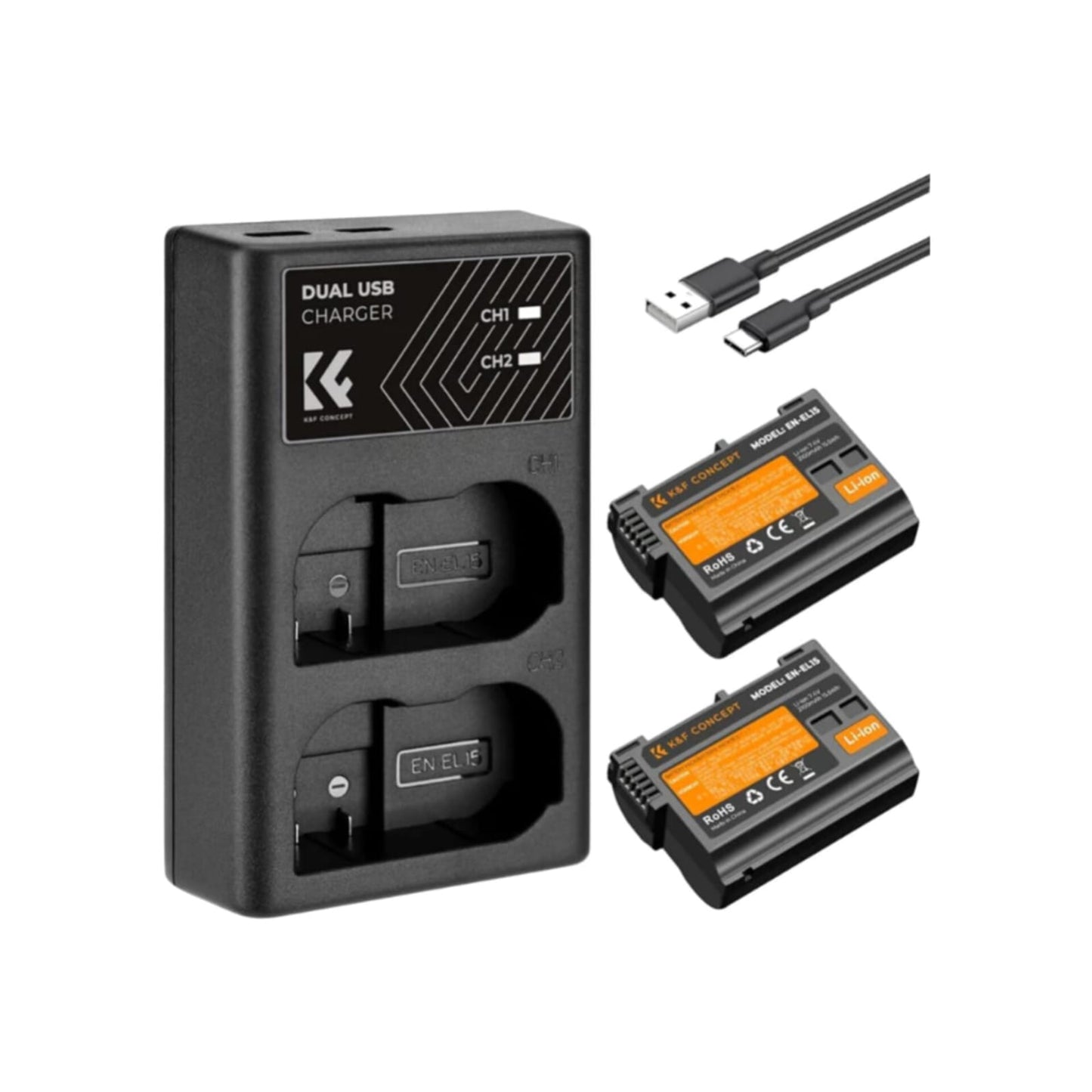 Cargador Doble Usb + Batería K&f Concept En-el 15 Para Nikon